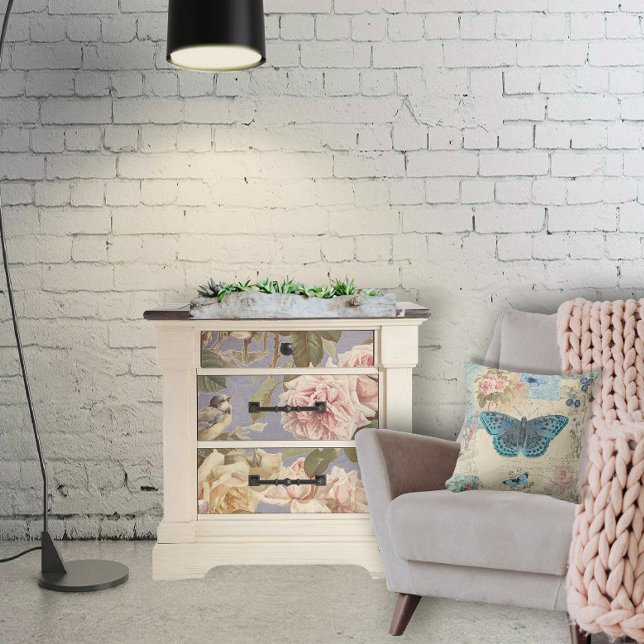 Papier Mousseline Rose vintage Faded Peony Birds Blue Decoupage Art (Créateur téléchargé)