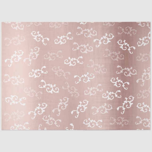Papier Mousseline Rose vintage modèle de Damas d'or (Recto)