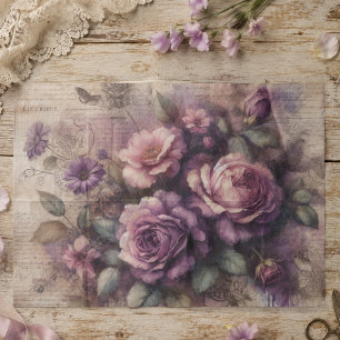 Papier Mousseline Rose Violette Vintage et Collage Botanique Decoupa