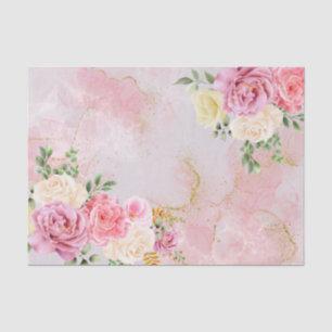 Papier Mousseline Roses blanches roses sur le marbre Aquarelle Décou
