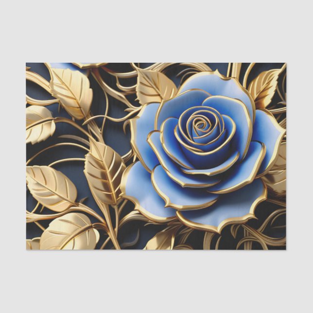 Papier Mousseline Roses Bleu Et Or Art Nouveau (Recto)