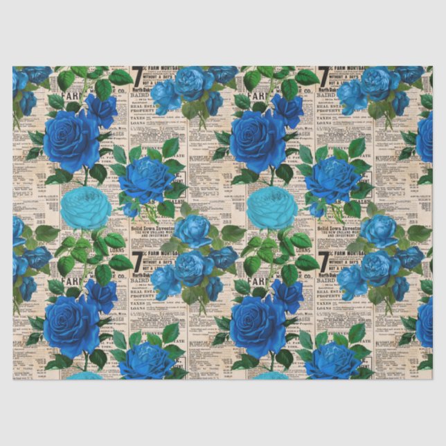 Papier Mousseline Roses bleus sur la page de découpage du journal Vi (Recto)