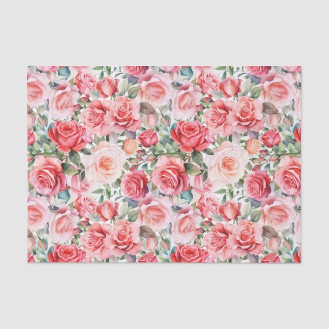 Papier Mousseline Roses d'aquarelle rose romantique (Recto)