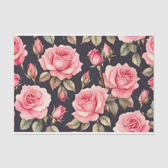 Papier Mousseline Roses d'aquarelle rose sur Arrière - plan noir (Recto)
