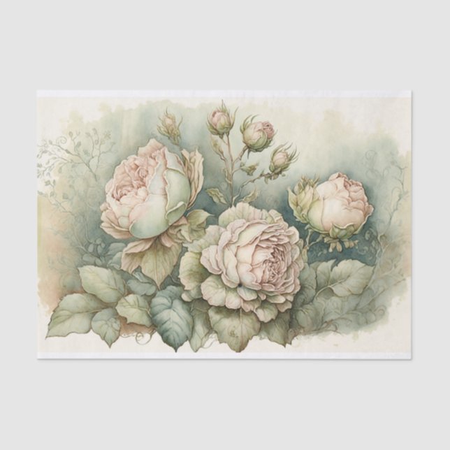 Papier Mousseline Roses de choux avec reflets verts (Recto)