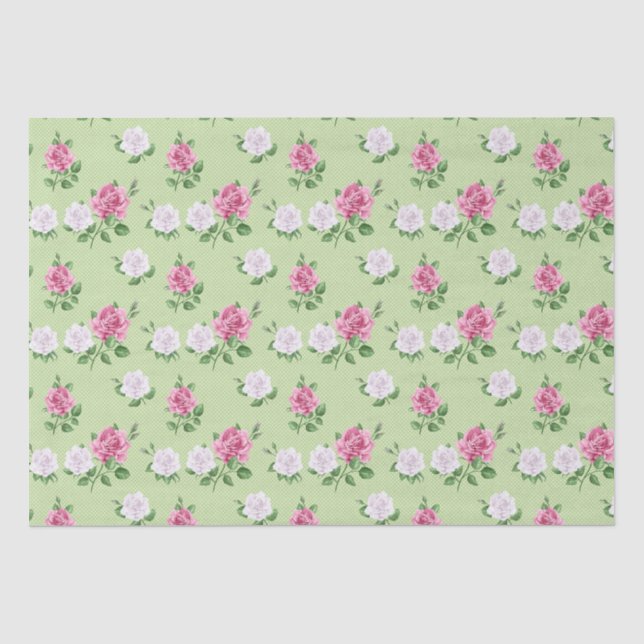 Papier Mousseline Roses en rose et blanc (Recto)