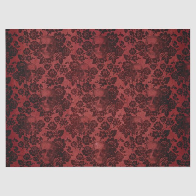 Papier Mousseline Roses et crânes noirs sur la page de découpage rou (Recto)