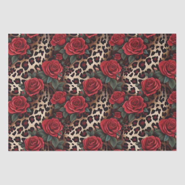 Papier Mousseline Roses et Empreintes de léopard (Recto)