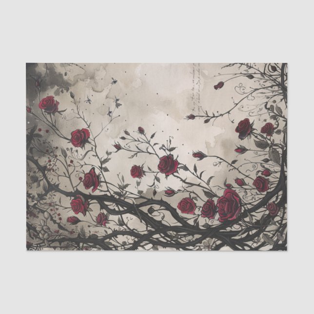 Papier Mousseline Roses et épines rouges gothiques (Recto)