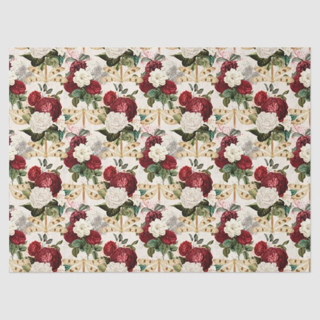 Papier Mousseline Roses et libellules (Design 10) (Recto)