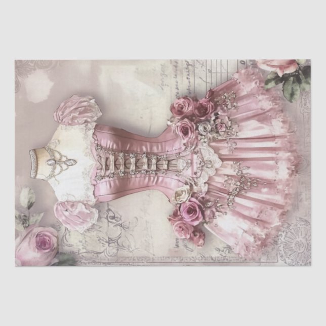 Papier Mousseline Roses et Motif d'ephemera de couture (Recto)
