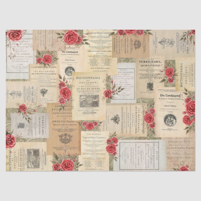 Papier Mousseline Roses et pages de livre Papier de tissus (Recto)