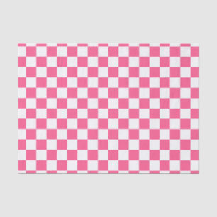 Papier Mousseline Roses indien et blanc Checkered