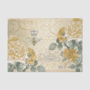 Papier Mousseline Roses jaunes Queen Bee avec motif floral damassé 