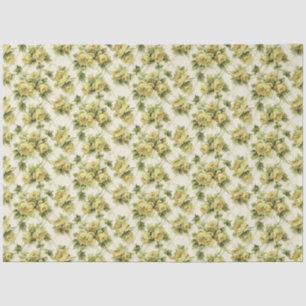 Papier Mousseline Roses Jaunes sur Trellis Motif Floral