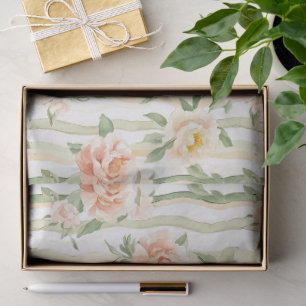 Papier Mousseline Roses Menthe Pêche Rayures Florales Anniversaire