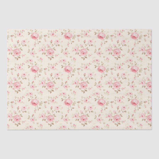 Papier Mousseline Roses peints en rose doux (Recto)
