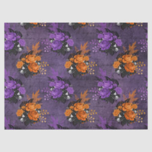 Papier Mousseline Roses pourpres et oranges Halloween Decoupage