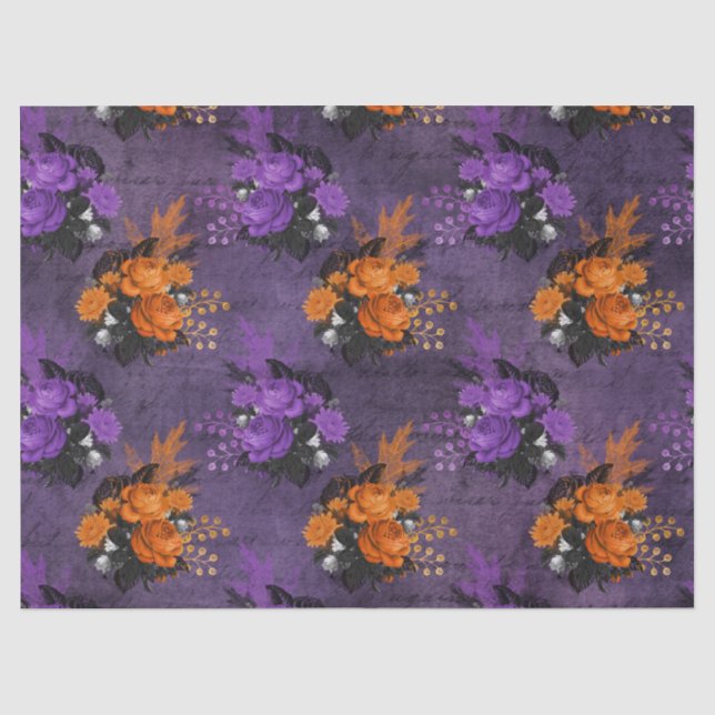 Papier Mousseline Roses pourpres et oranges Halloween Decoupage (Recto)