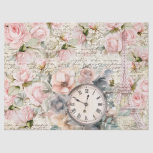 Papier Mousseline Roses rose pâle vintages vieilles lettres Horloge 
