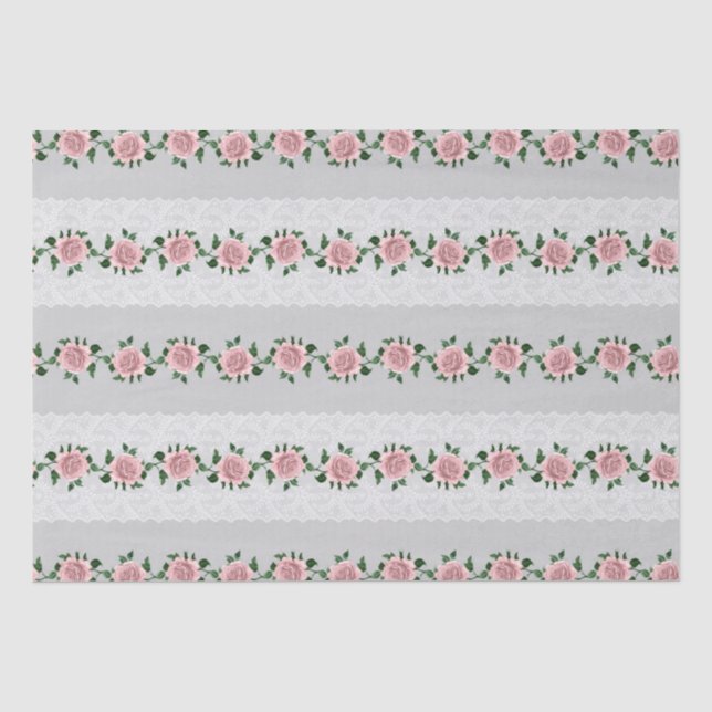 Papier Mousseline Roses roses et dentelle de mariage  (Recto)