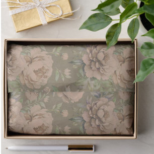 Papier Mousseline Roses roses pêche vieilles roses vert poussiéreux