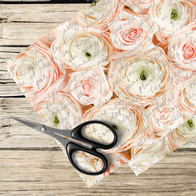 Papier Mousseline roses roses romantiques et écriture française (Créateur téléchargé)