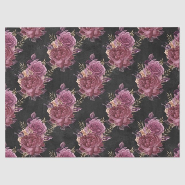 Papier Mousseline Roses roses sur la page de découpage noire (Recto)
