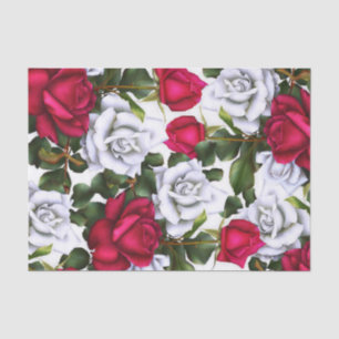 Papier Mousseline Roses Rouges & Blanches Shabby Chic Rustique Moder