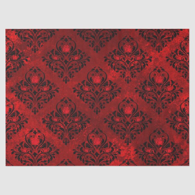 Papier Mousseline Roses rouges et décomposition de Damas noires (Recto)