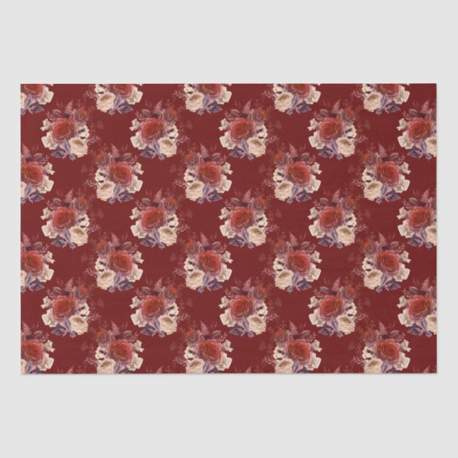 Papier Mousseline Roses rouges romantiques Floral (Recto)