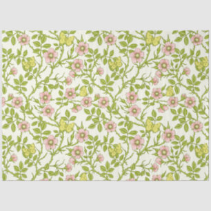 Papier Mousseline Roses sauvages et papillons /rose/vert pâle/jaune