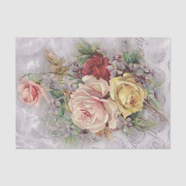 Papier Mousseline Roses victoriens sur un Arrière - plan d'argent (Recto)