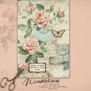 Papier Mousseline Roses vintages et éphémère papillon