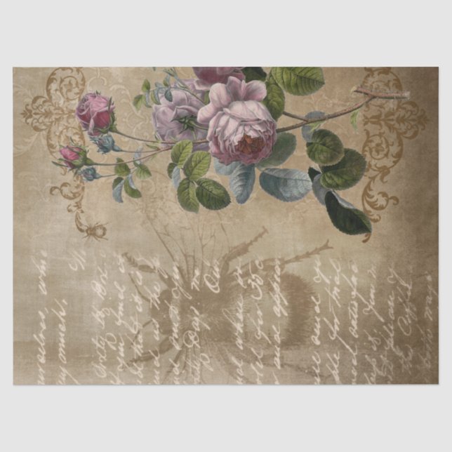Papier Mousseline Roses violets inspirés de l'époque victorienne et  (Recto)