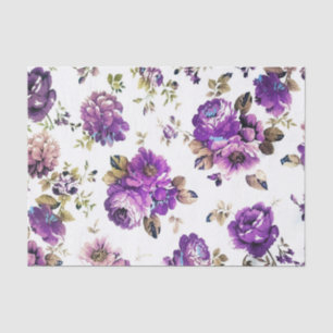 Papier Mousseline Roses violettes et autres fleurs avec feuilles bei