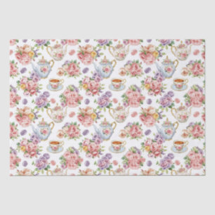 Papier Mousseline Roses Violettes Fleurs Découpage Ancien Thé Rougis