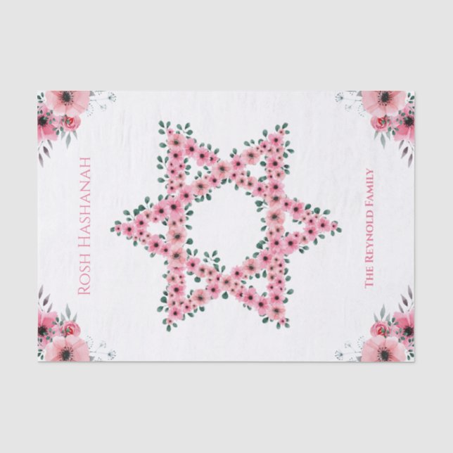 Papier Mousseline Rosh Hashanah Star de David Fleur rose blanc (Recto)