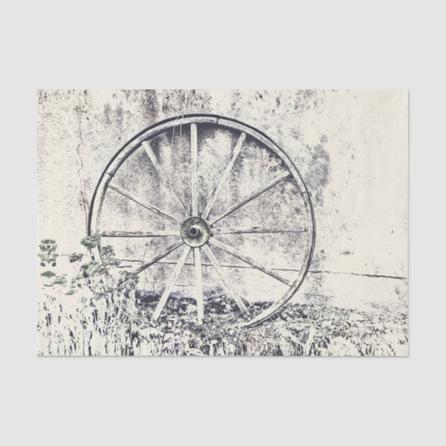 Papier Mousseline Roue Rustique Occidentale Noir Et Blanc Wagon (Recto)