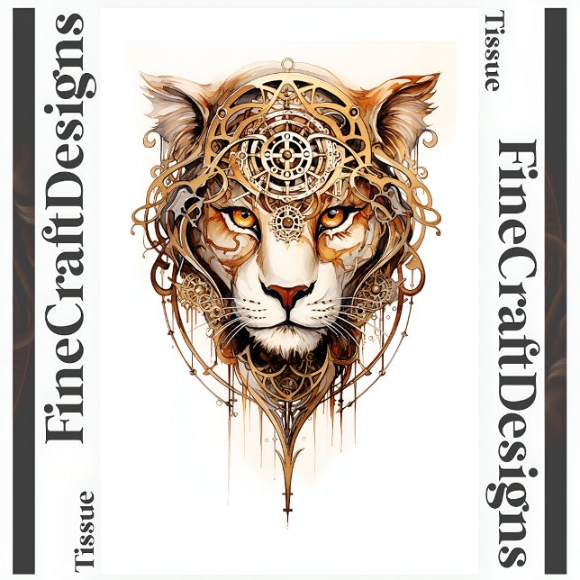Papier Mousseline Roues métalliques Tigre Steampunk Découpage R 136 (Créateur téléchargé)