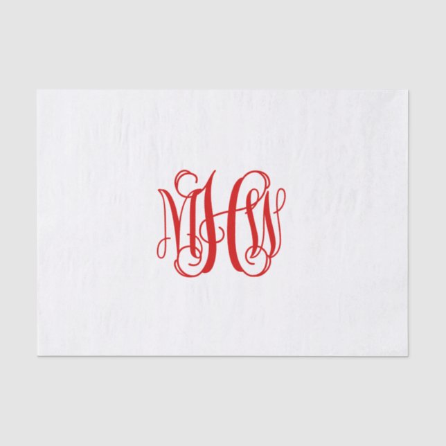 Papier Mousseline Rouge 3 Monogramme de vigne initiale en script DIY (Recto)