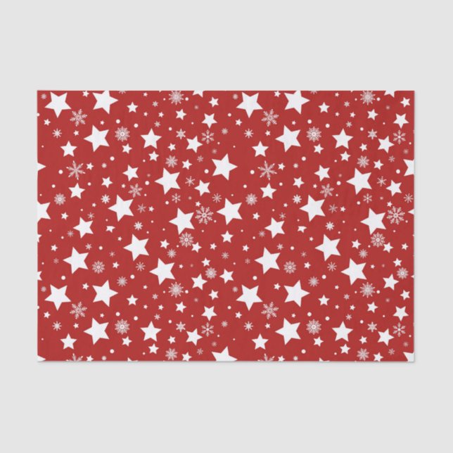 PAPIER MOUSSELINE ROUGE AVEC ÉTOILES DE VACANCES BLANCHES (Recto)