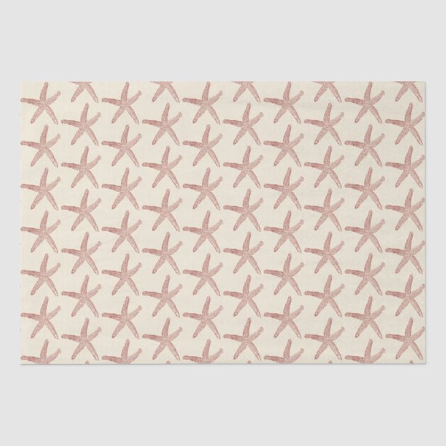 Papier Mousseline Rouge Beige Marine Life Starfish Motif (Recto)