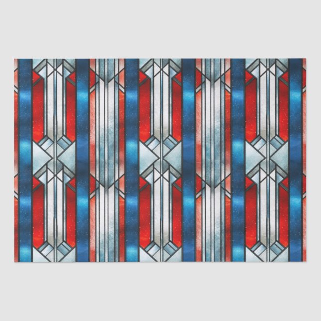 Papier Mousseline Rouge Blanc Bleu Patriotique Vitrail 4 juillet (Recto)