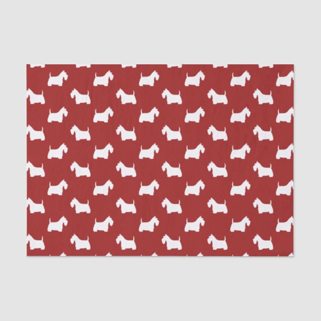 Papier Mousseline Rouge blanc de motif de silhouettes de Terrier (Recto)