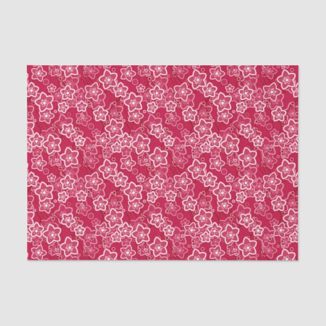 Papier Mousseline rouge blanc floral rustique mode motif rétro (Recto)