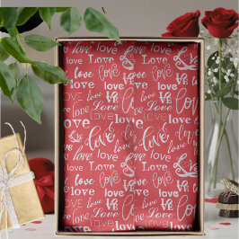 Papier Mousseline Rouge Blanc Script Amour Saint-Valentin 