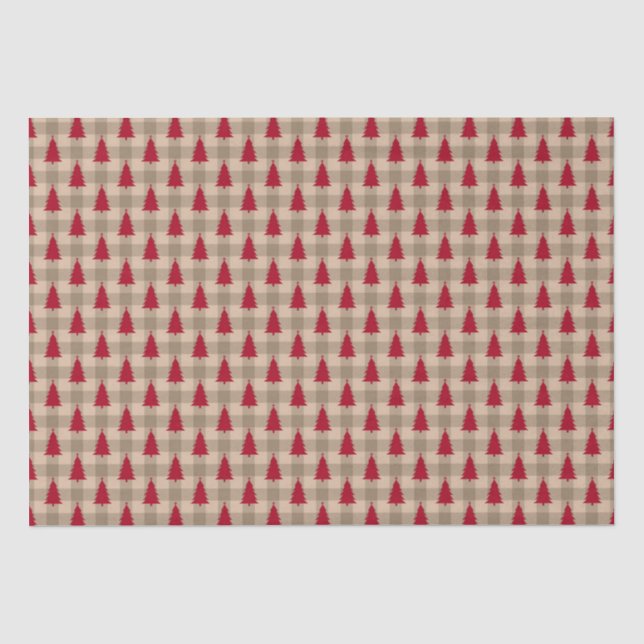 Papier Mousseline Rouge Brown Tan Buffalo Plaid Russe Noël (Recto)