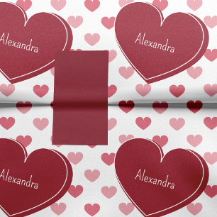 Papier Mousseline Rouge + Coeurs roses Motif avec nom Saint Valentin