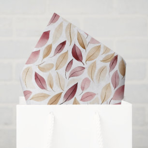 Papier Mousseline Rouge Créme Doré Feuilles Rouges Anniversaire
